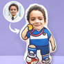 Add your face to the Footballer Blue White Cartoon Pillow