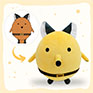 Round fox mascot plush with belt — custom stuffed animal from simple drawing. 