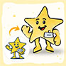 Star mascot plush with name badge “Miles” — custom stuffed animal from brand character. 